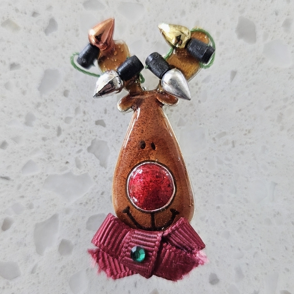 Vintage AJMC Rudolph the Reindeer Metal Brooch w/ Red Nose and Christmas Lights